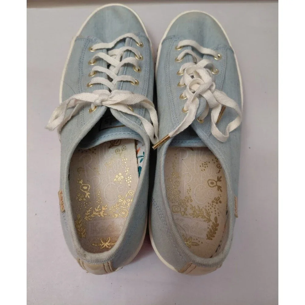Keds X Rifle Paper Co. Platform Embroidered Lt Blue Sneakers Women’s Sz. 7 5